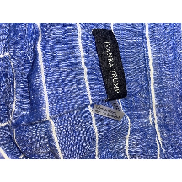 Ivanka Trump Stripe Roll-Sleeve Tie-Front Shirt - Blue/White L - Picture 4 of 4